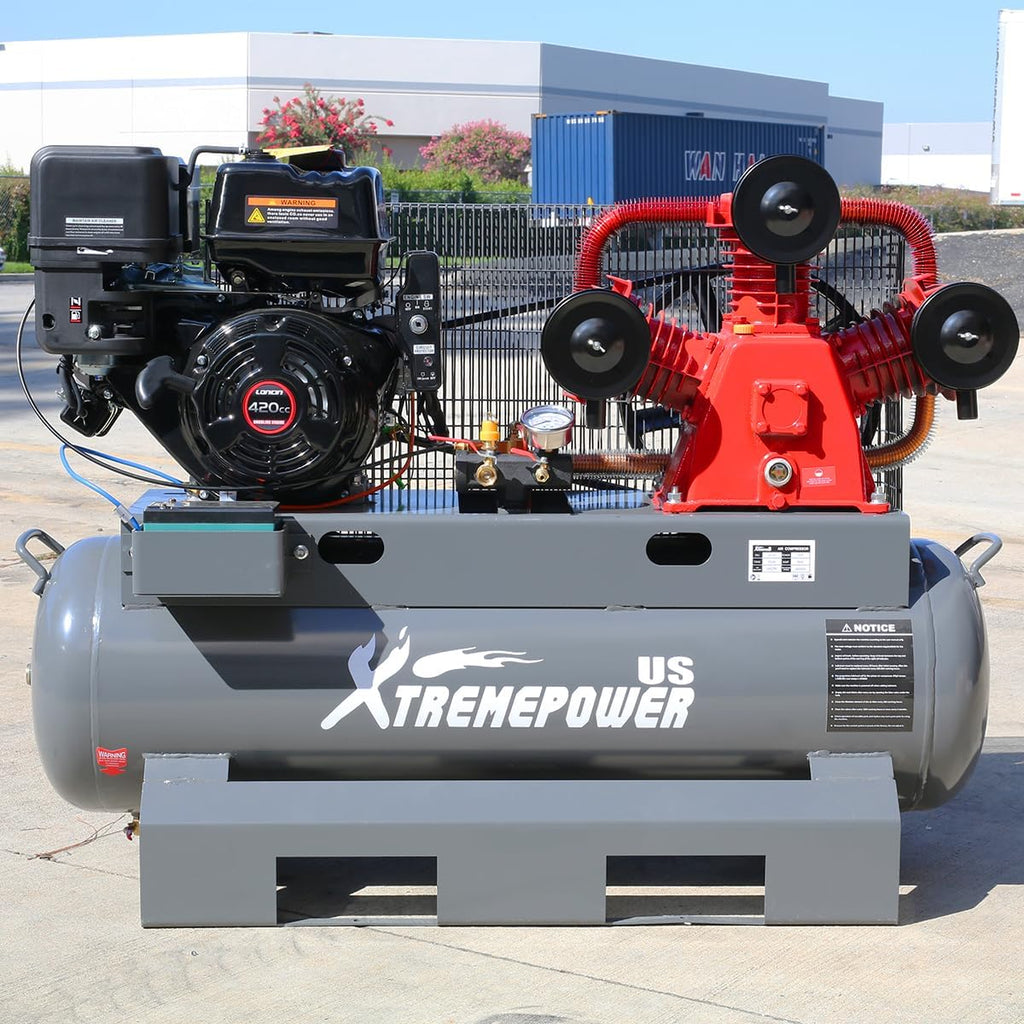 XtremepowerUS 13.0HP Horizontal Air Compressor Tank 30 Gallon Tank Gas-Powered 3-Cylinder Service Truck Mount Workshop, Construction Sites, Machinery