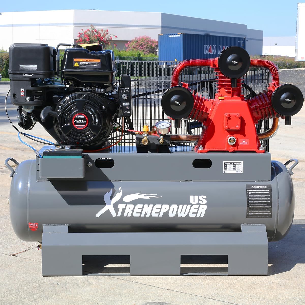 XtremepowerUS 13.0HP Horizontal Air Compressor Tank 30 Gallon Tank Gas-Powered 3-Cylinder Service Truck Mount Workshop, Construction Sites, Machinery