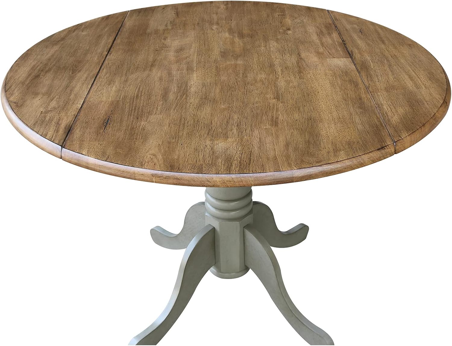 IC International Concepts, 42' Round Dual Drop Leaf Pedestal Dining Table, Solid Real Wood, Sturdy Parawood, Distressed Hickory/Stone