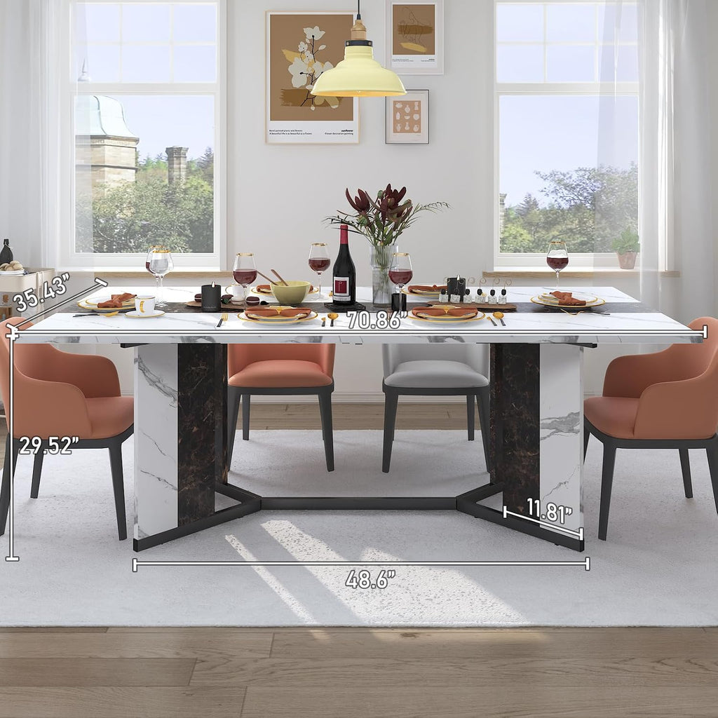 Hlivelood 70Inch Large Dining Table for 4 6 People,Wooden Rectangular Kitchen Table W/Waterproof Tabletop,Large Rectangle Furniture W/Adjustable Legs,White Dinner Table for Kitchen Dining Room(71IN)