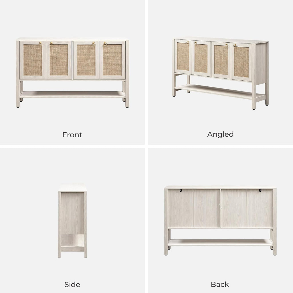 SICOTAS Sideboard Buffet Cabinet with Rattan Doors, 55' Boho Coffee Bar Cabinet with Open Shelf, Modern Farmhouse Credenza & Console Table for Entryway, Kitchen, Dining Room