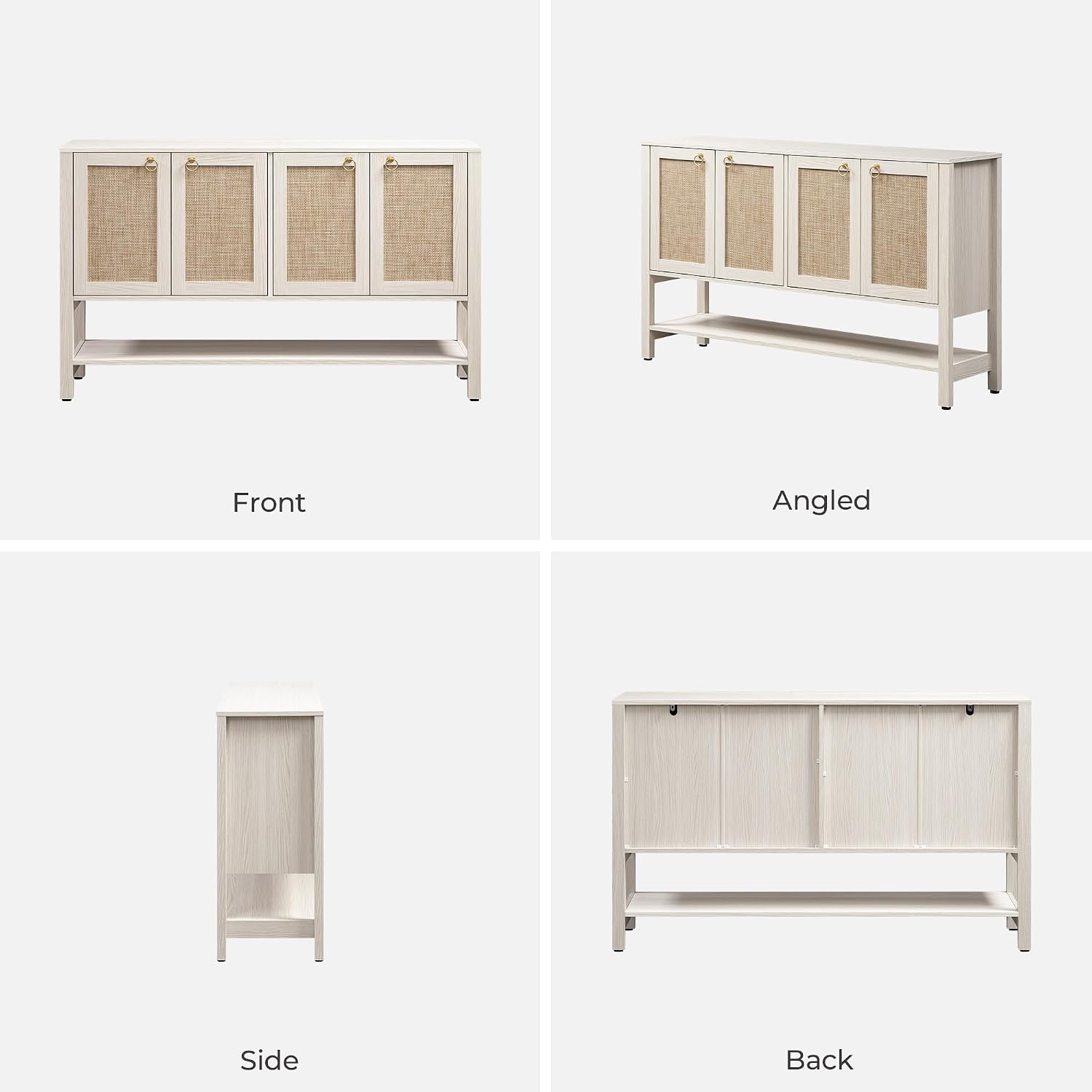 SICOTAS Sideboard Buffet Cabinet with Rattan Doors, 55' Boho Coffee Bar Cabinet with Open Shelf, Modern Farmhouse Credenza & Console Table for Entryway, Kitchen, Dining Room