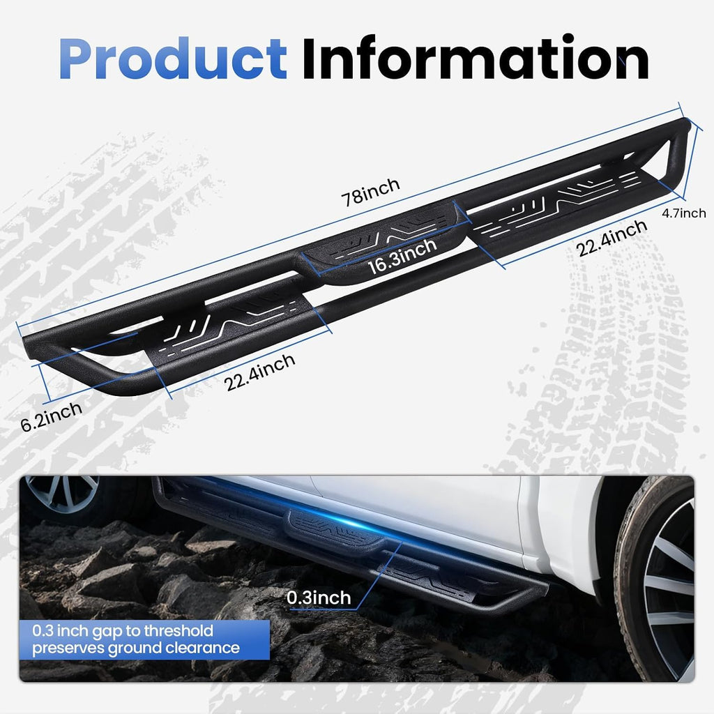 PZ 6' Rustproof Running Boards Side Steps Compatible with Chevy Silverado 1500 Double Cab 2019-2025,550 lbs Black Heavy Duty Carbon Steel Drop Down Side Step Rails Nerf Bars