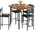 DWVO 5-Piece Dining Room Table Set Bar Table and Chairs Set Counter Height Dining Table Set Industrial High Top Kitchen Table with 4 Barstools for Kitchen Living Room Restaurant Bar Small Spaces Brown