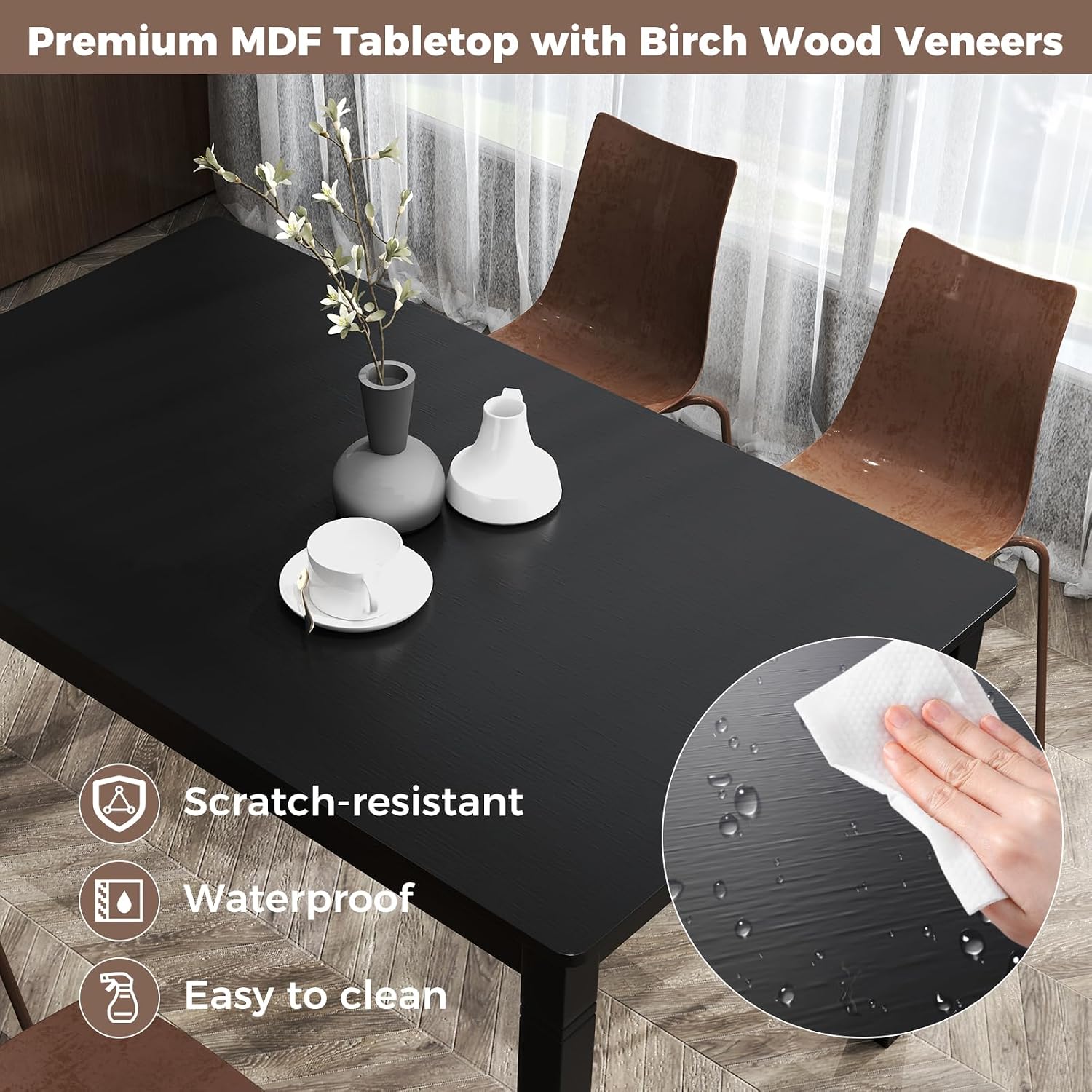 Giantex Dining Table for 4 People, 48'x 29' Kitchen Table with Wood Legs, Load 330 Lbs, Rectangular Dinner Table for Small Space, Dinette, Apartment, Living Room, Dining Room (Black)