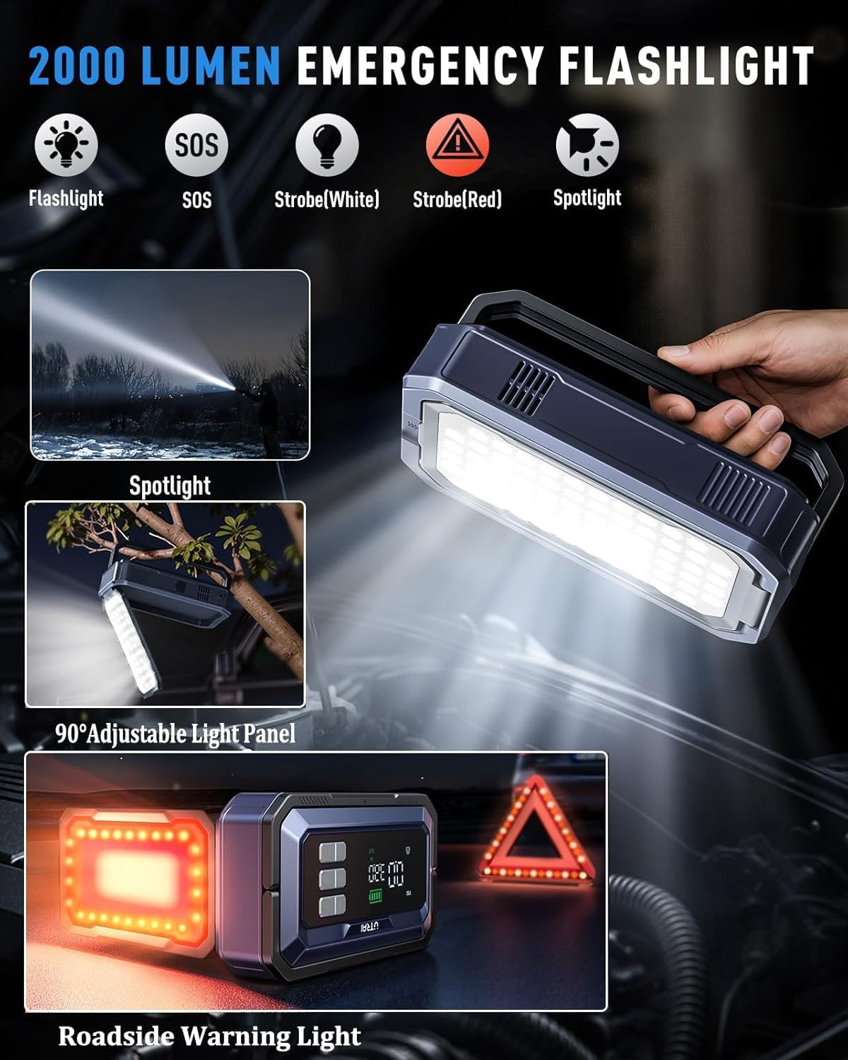 UTRAI Jump Starter with Air Compressor,8000A Portable Car Battery Jump Starter for All Gas/12L Diesel,150PSI Tire Inflator with Auto Shut-Off,160W DC Output, 2000LM Light,OBD2 Scanner
