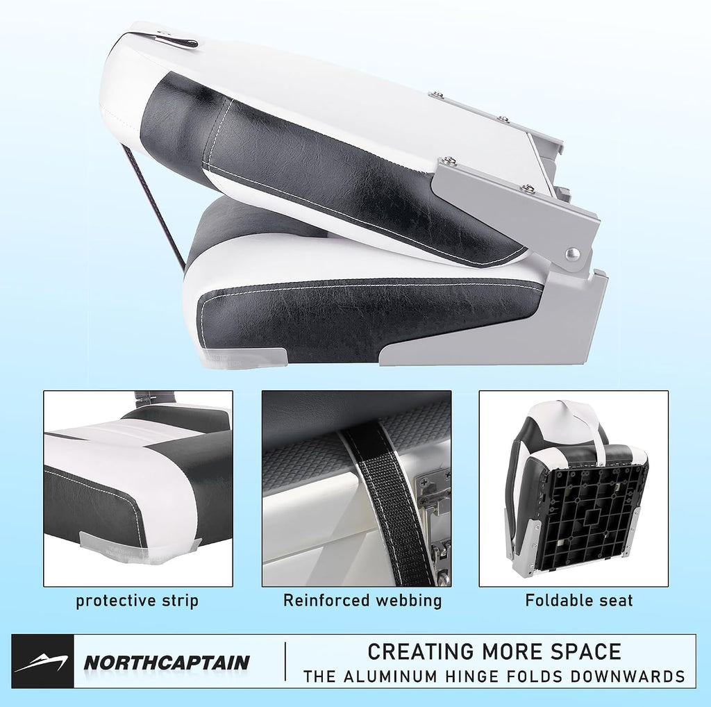 NORTHCAPTAIN S1 Deluxe A Pair of Marine High Back/Low Back Folding Fishing Boat Seat for Fishing, Bass/Jon/Pontoon Boat Chairs, 4 Mounting Screws Included