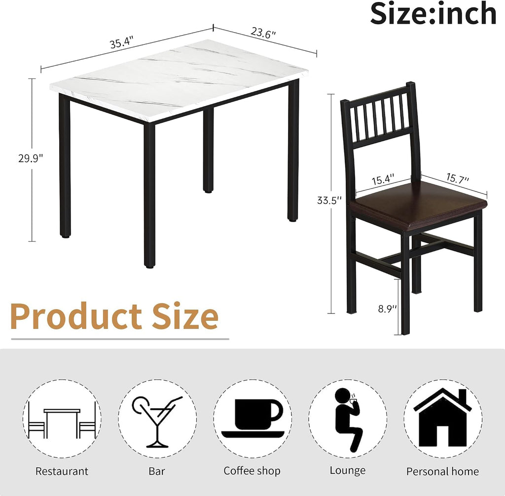 AWQM 3 Piece Dining Table Set for 2, Small Kitchen Table Set for 2 with Chairs,Wood Breakfast Nook Table and Chairs Set of 2,Dinette Set for Small Space,Dining Room,Apartment, White
