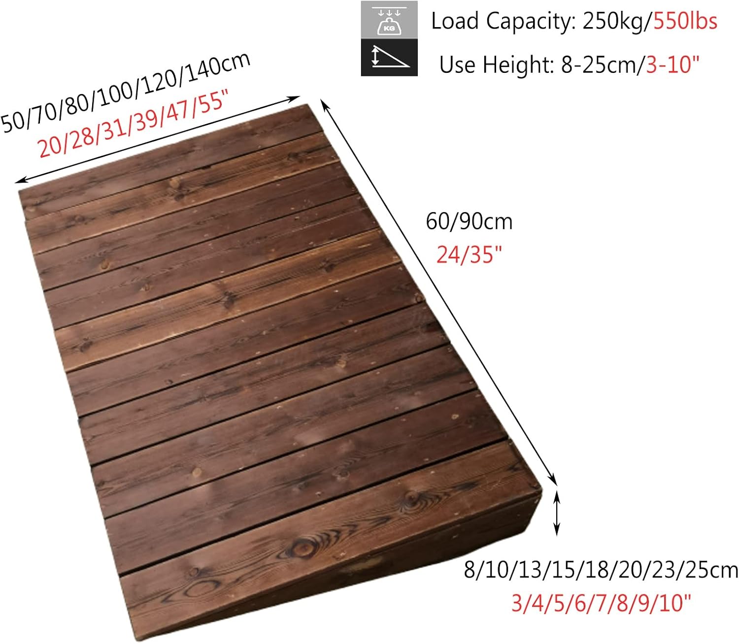 JYDQM Wheelchair Ramp Portable 550 Lbs Capacity Threshold Ramp Wood, 60/90cm Width Wheelchairs Ramps for Steps Stairs Curbs Doorways, Non-Skid Surface Rv Driveway Ramp(Size:90x50x10cm (35.4x19.7x4))