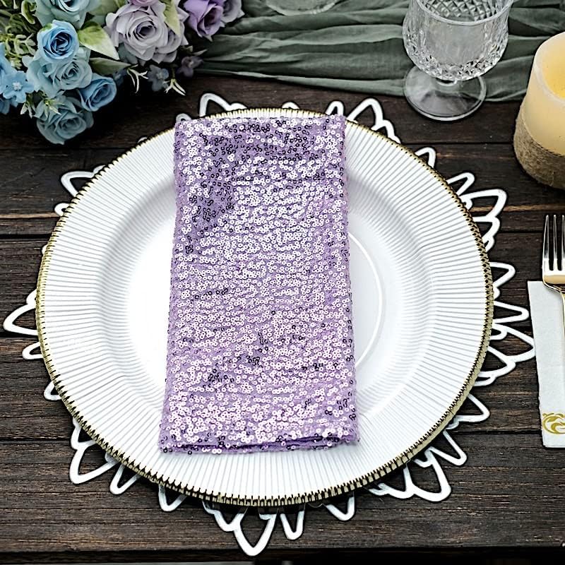 50 pcs 20-Inch Lavender Sequins Napkins - for Wedding Party Restaurant Holiday Dinner