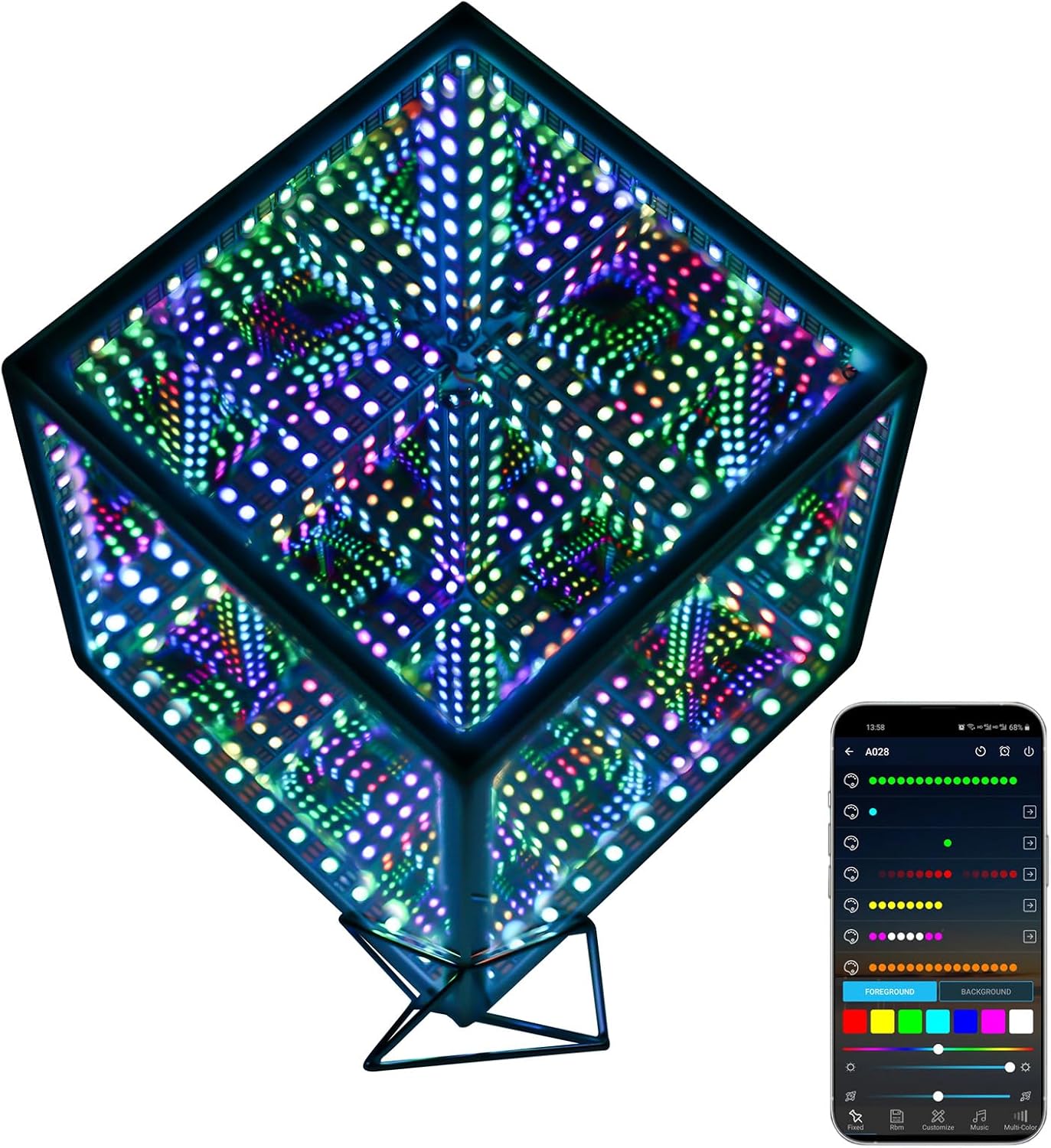 Infinity Mirror Hyper Cube Table Lamp, Desk Art Night Light, Color-Changing Music-Sync APP-Controlled Ambient Light for Gaming, Party, Home, Gift (10 Inches)