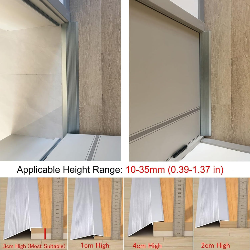 Threshold Ramps for Doorways, 4 Inch Floor Transition Strip Wood to Tile, Height Gap Between 0.4-1.4 Inch, Aluminum Floor Transition Threshold Strip for Carpet/Entry Door/Tile/Threshold/Wheelchair(Sil