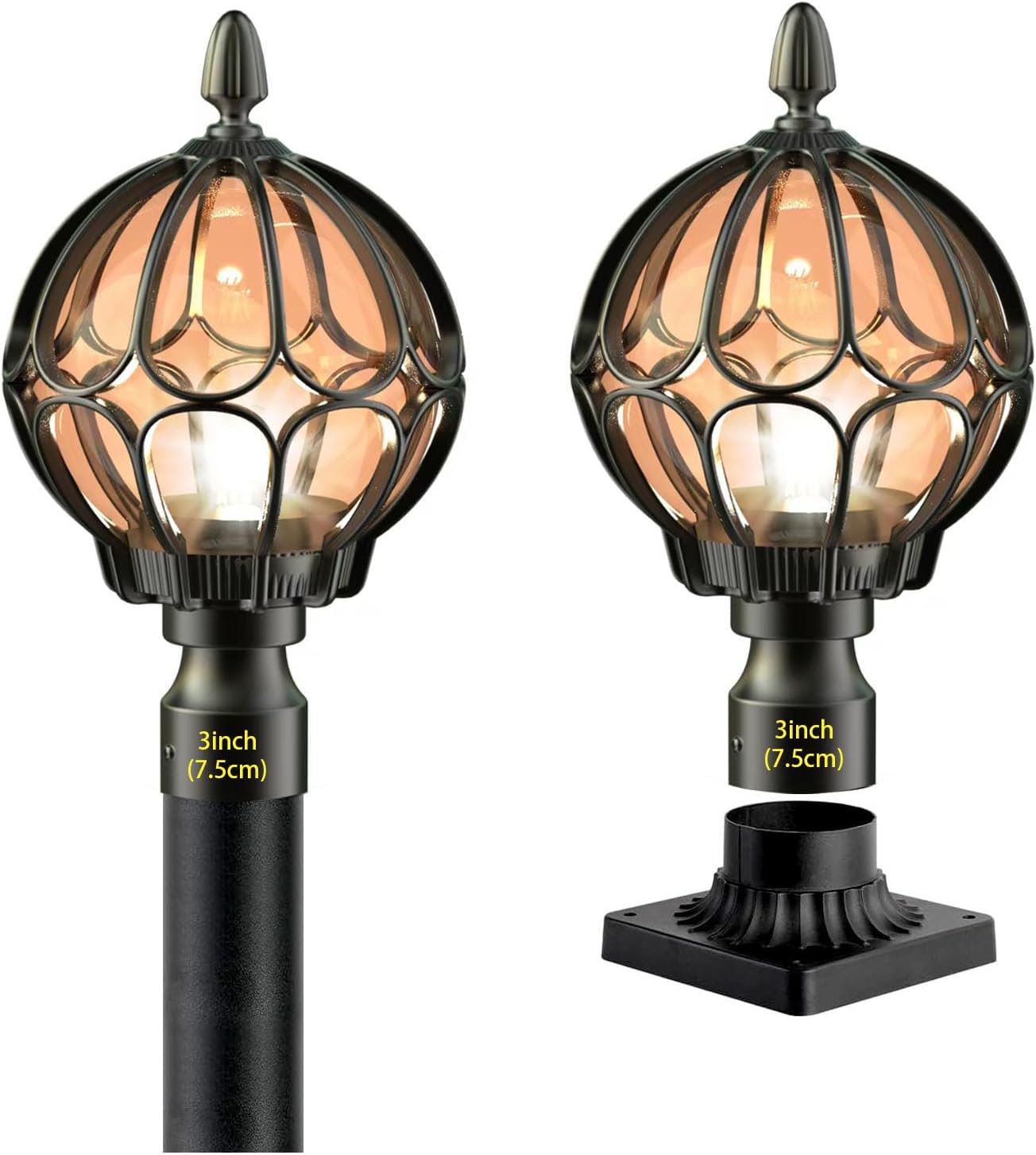 Outdoor Post Lights,Outdoor Column Lights,Deck Lights,Post Cap Lights,lamp Post Light,with E26 IP54 Waterproof,Hard Wired Fence Post Lights,Modern Light Fixture (Black, Large)