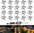 LED Outdoor Deck Lights Kits, Φ1.38in Warm White 20 Pack Silver, Low Voltage 12 Volt DC IP65 Waterproof, Electric Wired Recessed Stair Step Riser Mini Under Landscape Lighting for Yard Floor