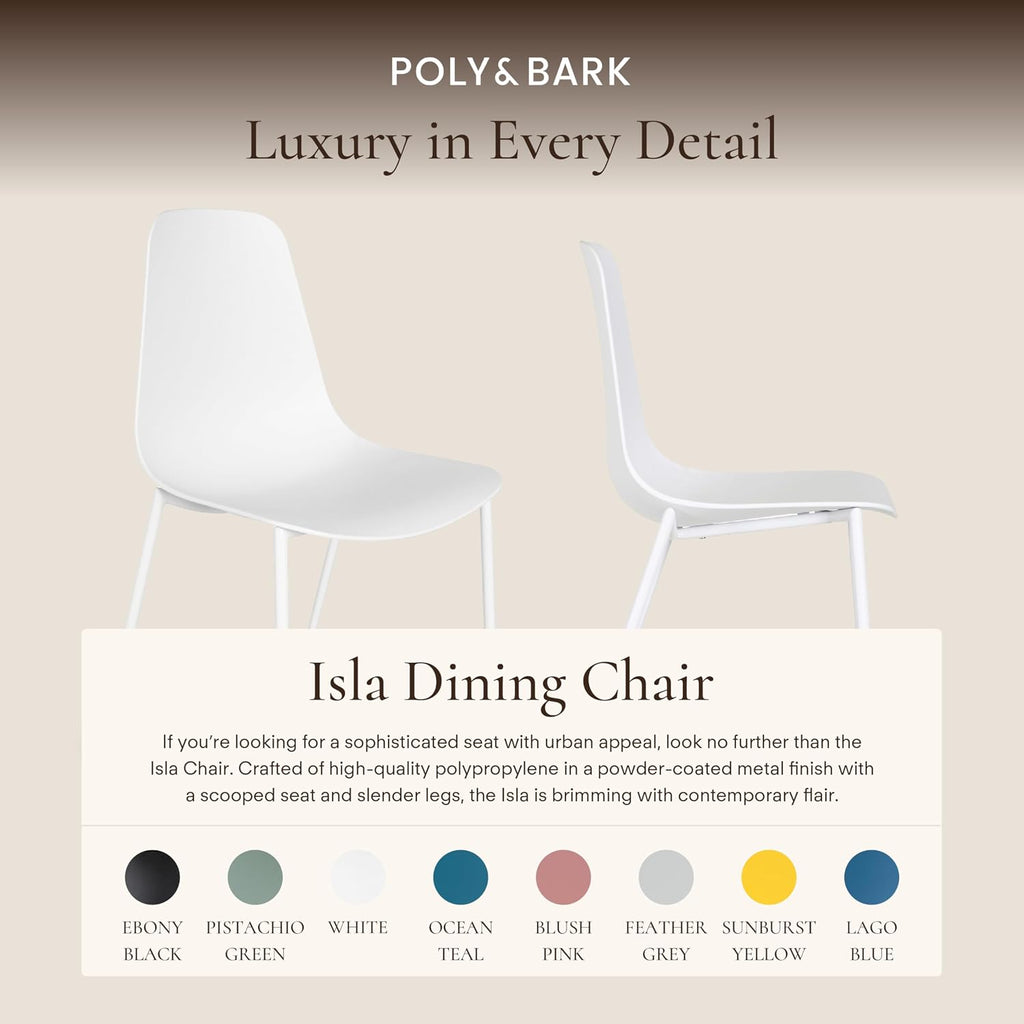 POLY & BARK Isla Modern Dining Chairs Set of 4 – Mid Century Modern Plastic Dining Chair with Metal Legs – Kitchen & Dining Room Chairs – Indoor/Outdoor – White