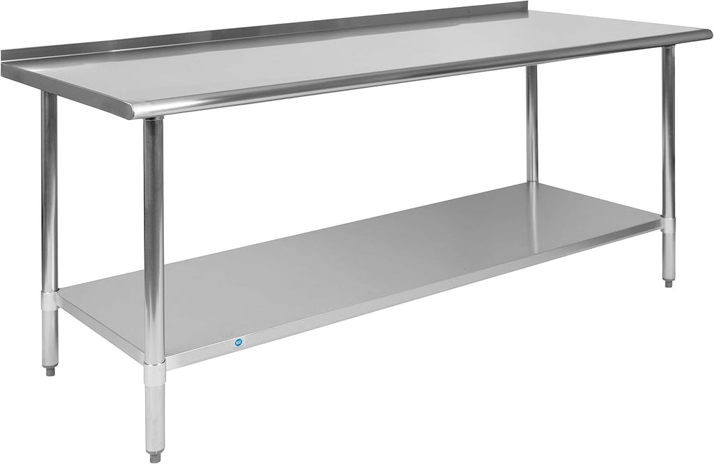 Flash Furniture Reader Stainless Steel 18 Gauge Prep and Work Table with 1.5' Backsplash and Undershelf - NSF Certified - 72'W x 30'D x 36'H