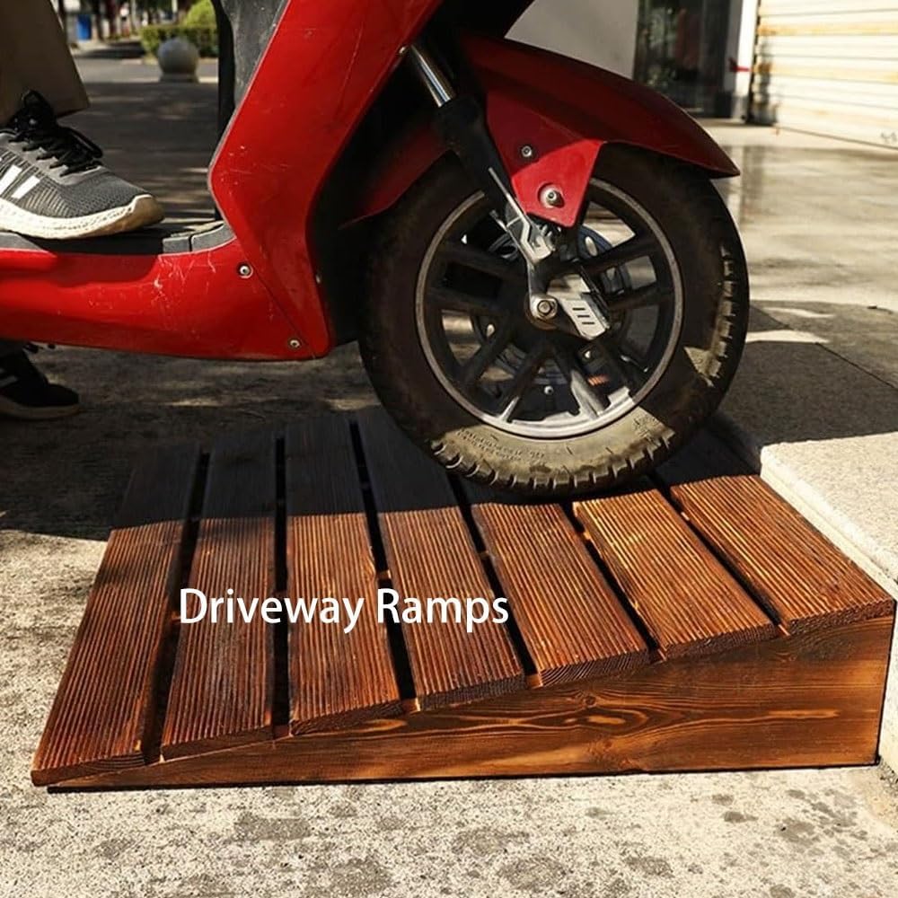 Wooden Threshold Ramp with Non-Slip Grooves, Portable Wood Wheelchair Ramps, Doorway Ramp for Walkers, Trolleys, Scooters, Sweepers(Coffee,50x50x10cm(20x20x4in))