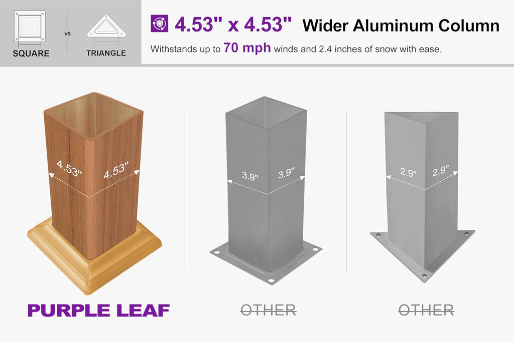 PURPLE LEAF Louvered Pergola 10' x 14' Outdoor Aluminum Wood Grain Pergolas with 24 Clear Lights Adjustable Roof Retractable Patio Rainproof Hardtop Gazebo for Deck Backyard Garden, Deep Teak