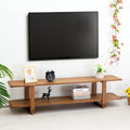 HollyHOME Bamboo TV Stand with Storage for TVs up to 65'', Modern Entertainment Center with 2 Open Shelf, Accent TV Media Console Table for Living Room, Bedroom, 55'(L), Walnut