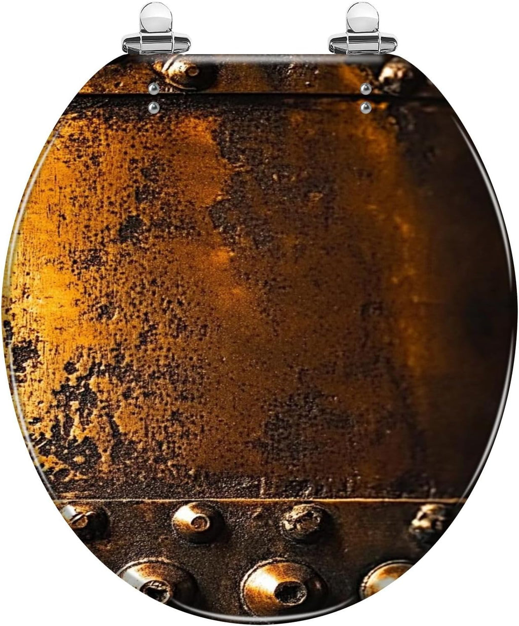 Round Toilet Seat Scratched Copper Rivets Resin Toilet Seat Slow Quiet Close with Quick-Release Hinges Toilet Seat with Cover Easy to Clean Install