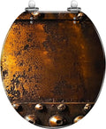 Round Toilet Seat Scratched Copper Rivets Resin Toilet Seat Slow Quiet Close with Quick-Release Hinges Toilet Seat with Cover Easy to Clean Install