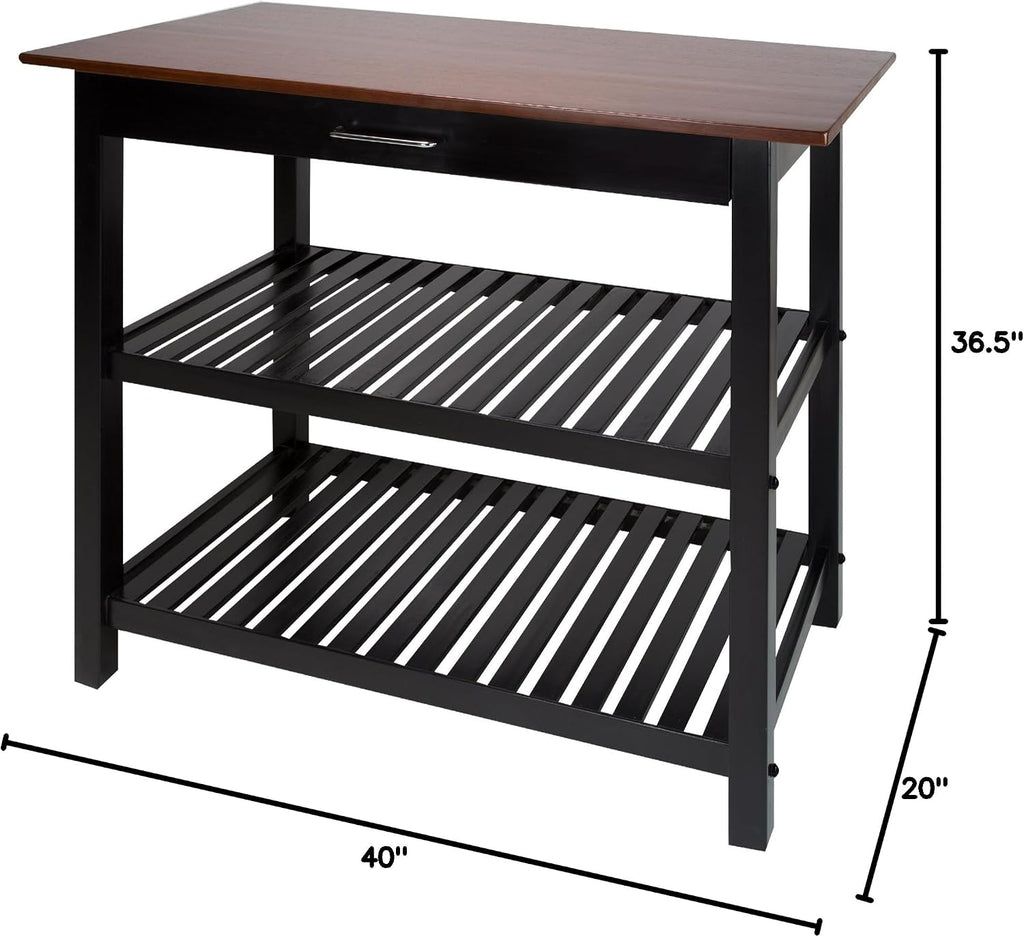 Casual Home Kitchen Island with Solid American Hardwood Top, Walnut&black