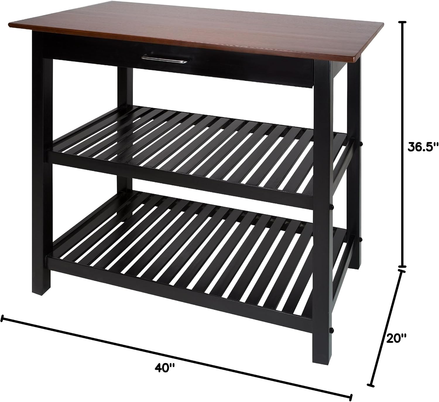 Casual Home Kitchen Island with Solid American Hardwood Top, Walnut&black