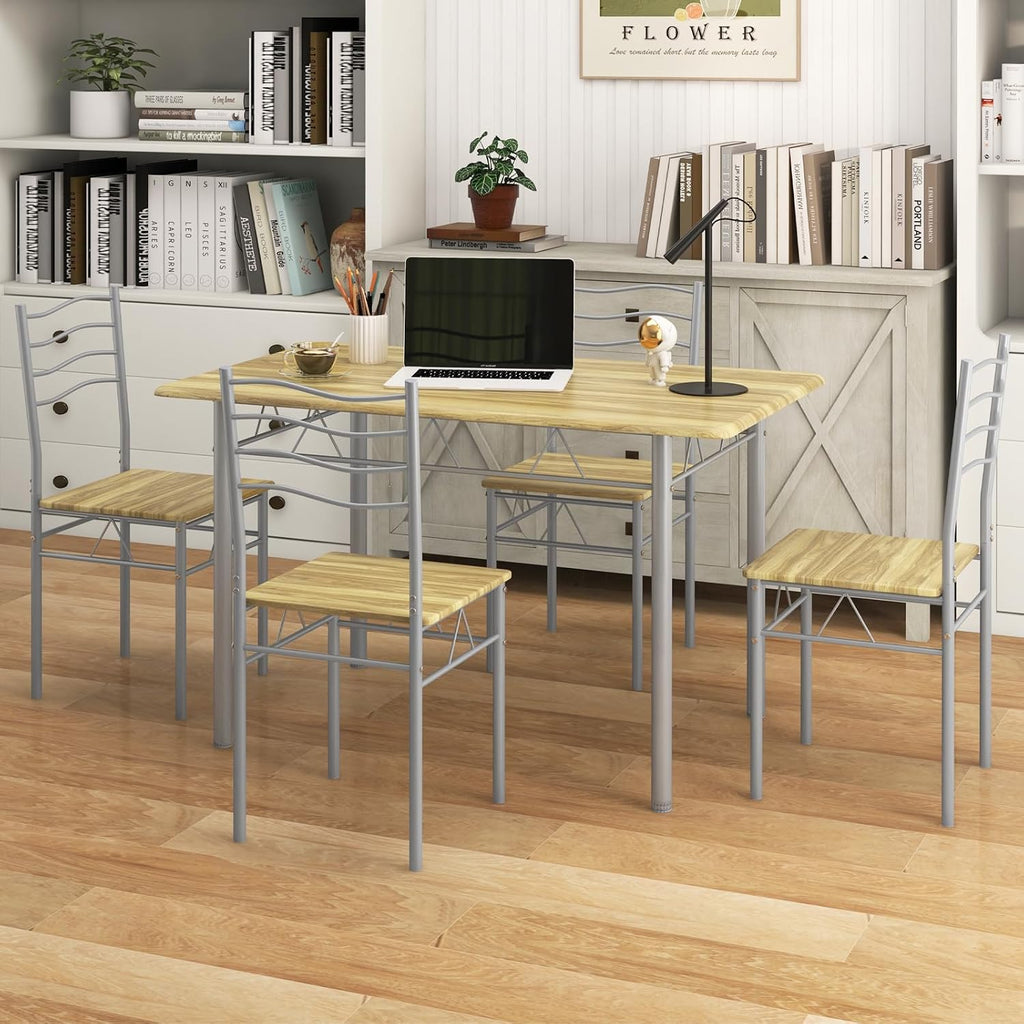 Giantex 47-inches Dining Table Set for 4, Rectangular Kitchen Table with 4 Dining Chairs, Metal Frame, 5-Piece Space-Saving Dinette Set for Small Space, Dinner, Breakfast Nook, Apartment, Natural