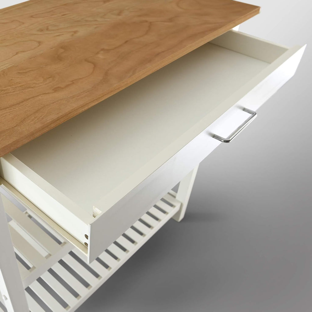 Kitchen Island with Solid Wood Top, White & Cherry Natural