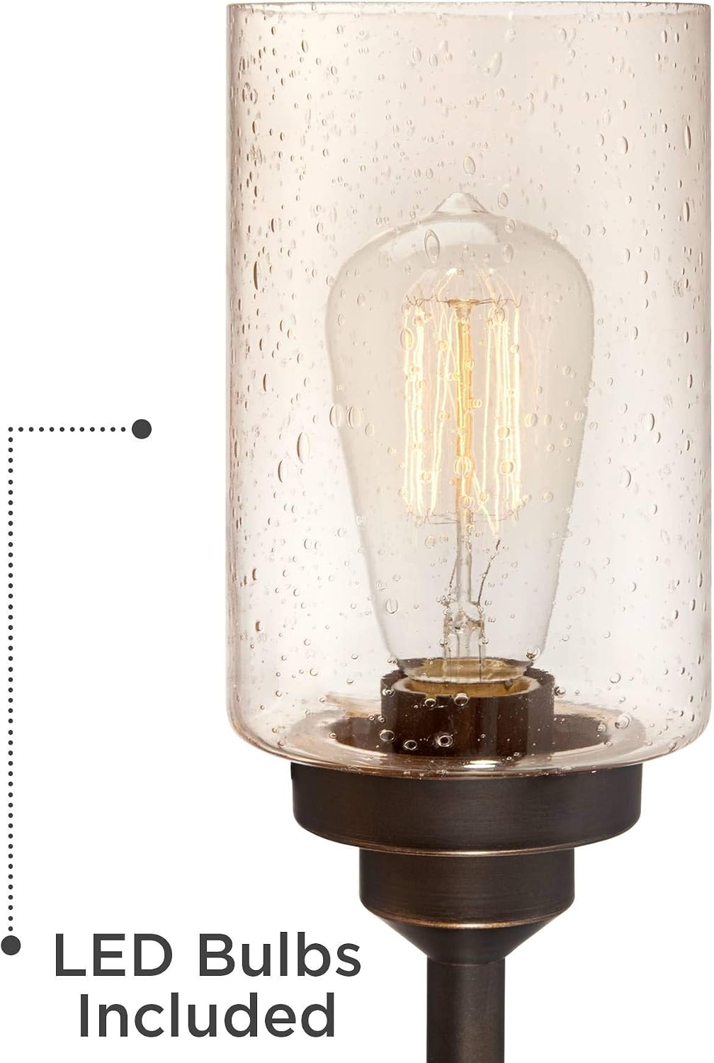 Franklin Iron Works Libby Modern Industrial Rustic Farmhouse Table Lamp 30' Tall Full Size Bronze Metal 3-Light LED Amber Seeded Cylinder Glass for Living Room Bedroom House Bedside Nightstand