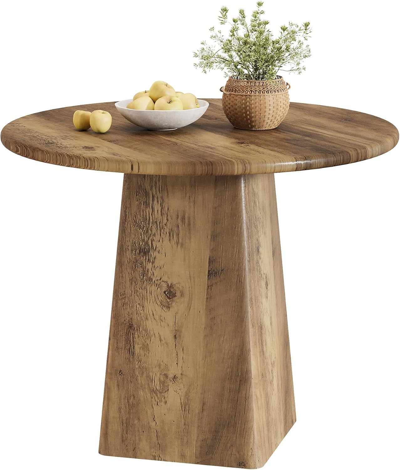 Tribesigns 31.5-Inch Round Dining Room Table for 2-4, Farmhouse Small Kitchen Dinner Table with Square Base for Dining Room Living Room, Rustic Brown