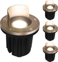 GKOLED 4 Pack, LED Brass Well Lights, 12V IP67 Waterproof Outdoor In Ground Light with MR16 Bulb and Swival Base, Low Voltage Landscape Lighting, 5W 2700K, Up Light for Garden Tree Bushe, Shielded Top