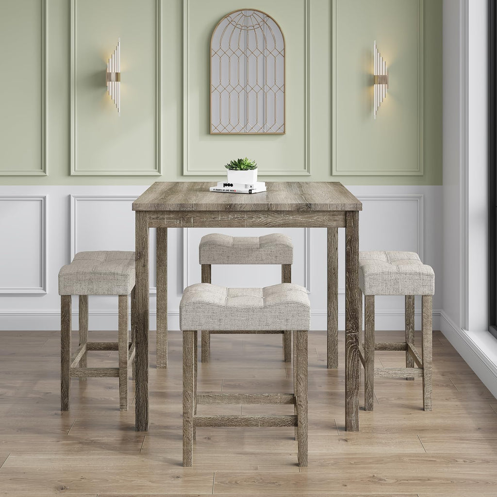 allamazing 5-Piece Counter Dinner Height Table Set, Indoor Modern Rectangular Dining Table Furniture Set for Kitchen, 35 inch Dining Table with 4 stools (1+4 Natural)