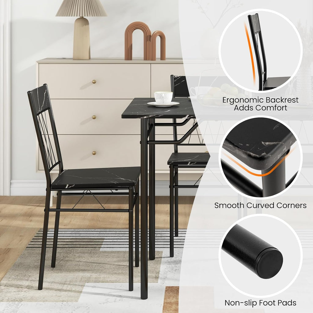 Giantex Dining Table Set for 4, 5-Piece Breakfast Nook with Kitchen Table, 4 Dining Chairs, Metal Frame, Space-Saving Dinette Table Set for 4, Small Place, Kitchen Table Chairs Set of 4 (Marble Black)