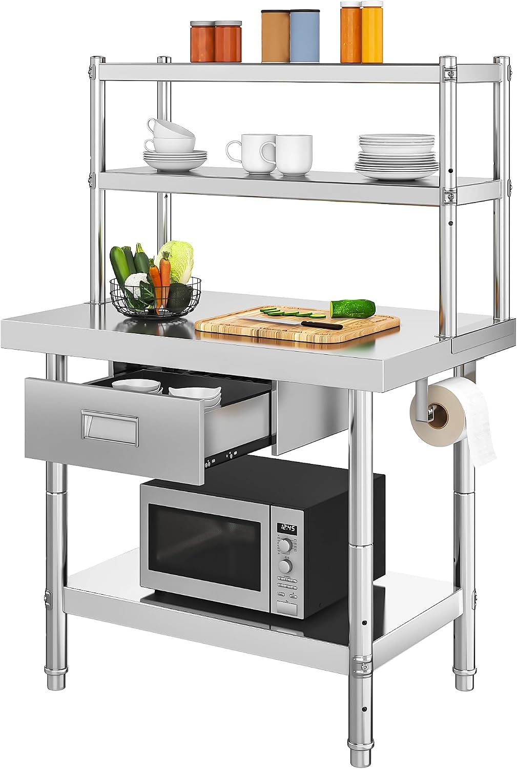 YITAHOME Stainless Steel Adjustable Work Table with 36' 12' Shelf, Overshelves & Drawer - NSF Metal Prep Table for Kitchen, Home, Restaurant & More