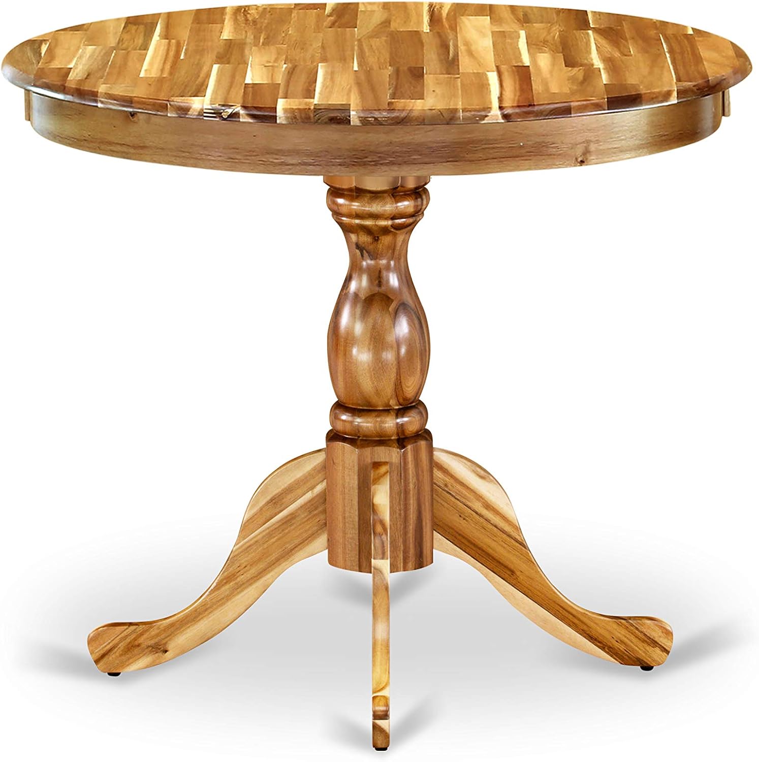 East West Furniture AMT-ANA-TP Antique Dining Room Table - a Round Kitchen Table Top with Pedestal Base, 36x36 Inch, Natural