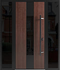VDOMDOORS Front Exterior Prehung Steel Door/Ronex 1205 Bronze Oak / 2 Side Exterior Windows Sidelites/Entry Metal Modern Painted W12+36+12' x H80 Left Hand Inswing