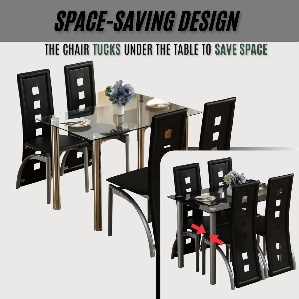 Karl home 5-Piece Dining Table Set with 1 Glass Dining Table and 4 PVC Chairs, Modern Silver Dining Table Set for Kitchen & Breakfast Dining Living Room, Space Saving
