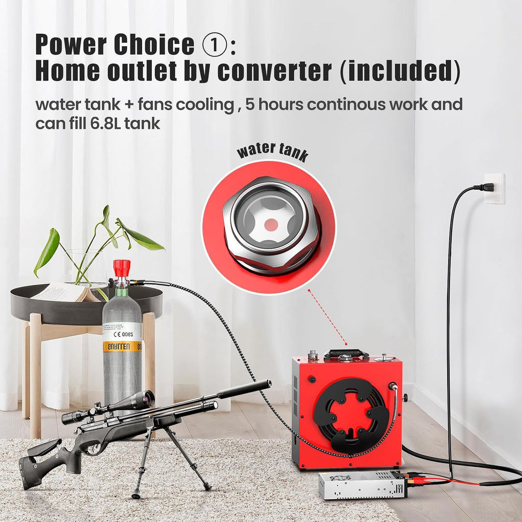 GX PUMP GX-E-CS4 PCP Air Compressor, 350W Powerful Motor,Max 5800Psi/40Mpa | Portable 12V Auto Stop PCP Compressor ,Water and Fan Cooling, 5 Hours Continous Work, Paintball Air Compressor