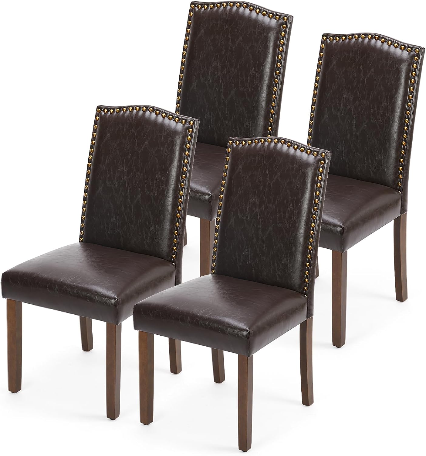 DUMOS Dining Chairs Set of 4, Modern PU Leather Kitchen Table Chairs with Wooden Legs and Padded Seat for Dining Room/Kitchen/Living Room/Restaurant, Brown