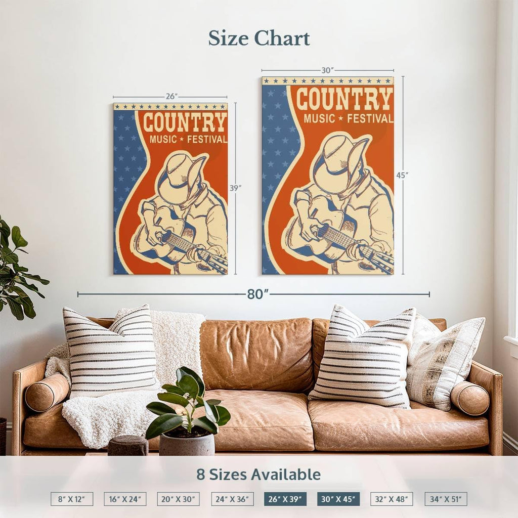 ElephantStock - Country Music Poster Wall Art - Vertical Canvas Wall Art - Living Room Wall Decor - Digital Art Music Canvas Art - Brown And Beige Decor - 26' x 39'
