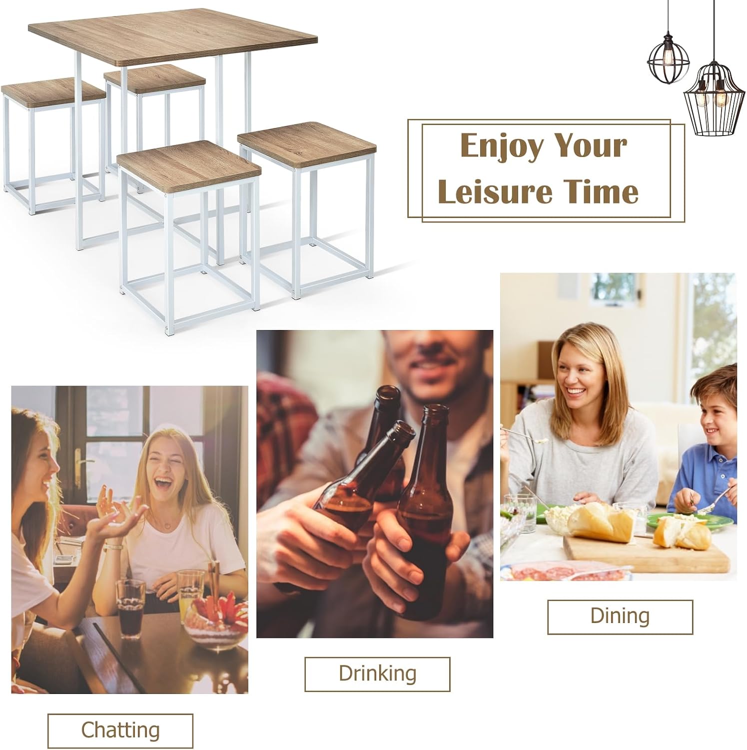 Giantex 5 Piece Dining Table Set, Dining Set for 4 with Square Stools, Small Kitchen Table Set with Metal Frame, Compact Design for Small Space, Home Kitchen Bar Pub Apartment