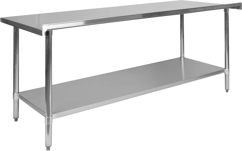 Flash Furniture Reader Stainless Steel 18 Gauge Prep and Work Table with 1.5' Backsplash and Undershelf - NSF Certified - 72'W x 30'D x 36'H