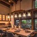 Farmhouse Chandelier 6-Light Dining Room Light Fixture Over Table Kitchen Island Lighting Rustic Chandeliers for Dining Light with Glass Shade Wood Pendant Lights Kitchen Island