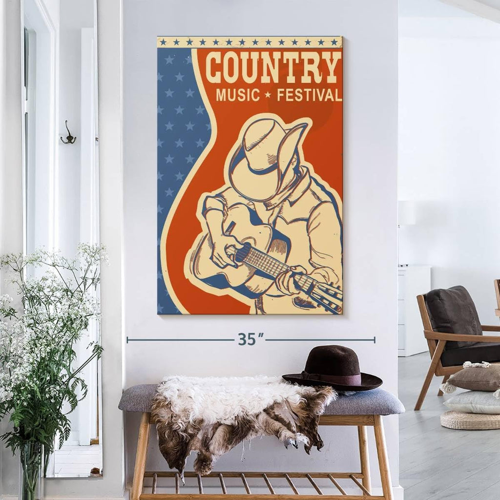 ElephantStock - Country Music Poster Wall Art - Vertical Canvas Wall Art - Living Room Wall Decor - Digital Art Music Canvas Art - Brown And Beige Decor - 26' x 39'
