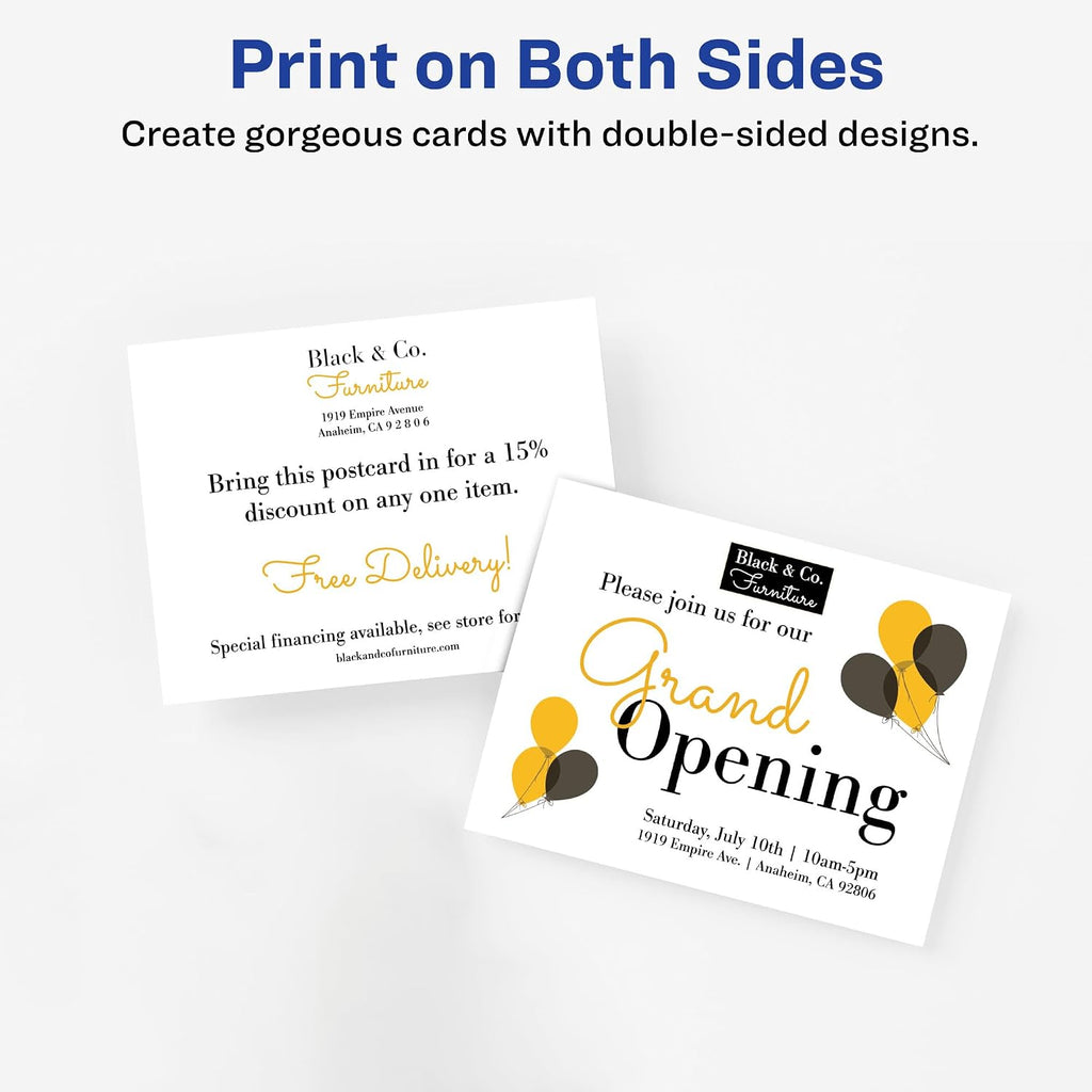 Avery Printable Postcards with Sure Feed Technology, 4' x 6', White, 6 Packs, 100 Cards per Pack, 200 Blank Postcards for Laser Printers Total (15389)