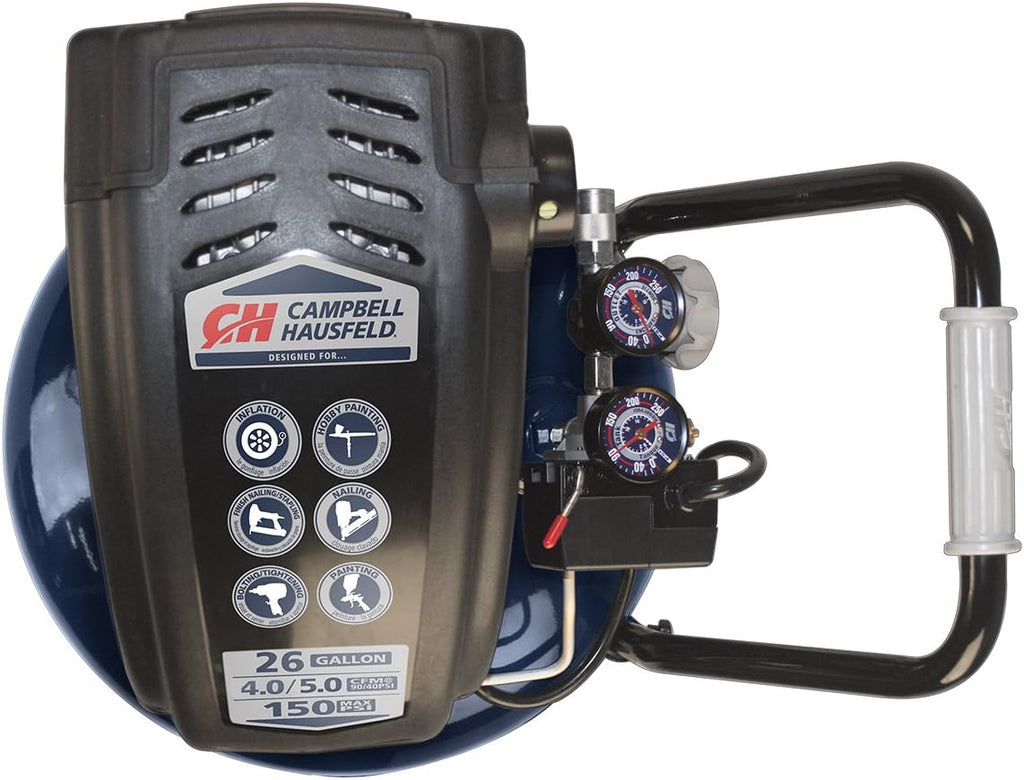 Campbell Hausfeld 26 Gallon Vertical Oil‑Free Air Compressor, 150 PSI, 4 CFM @ 90 PSI