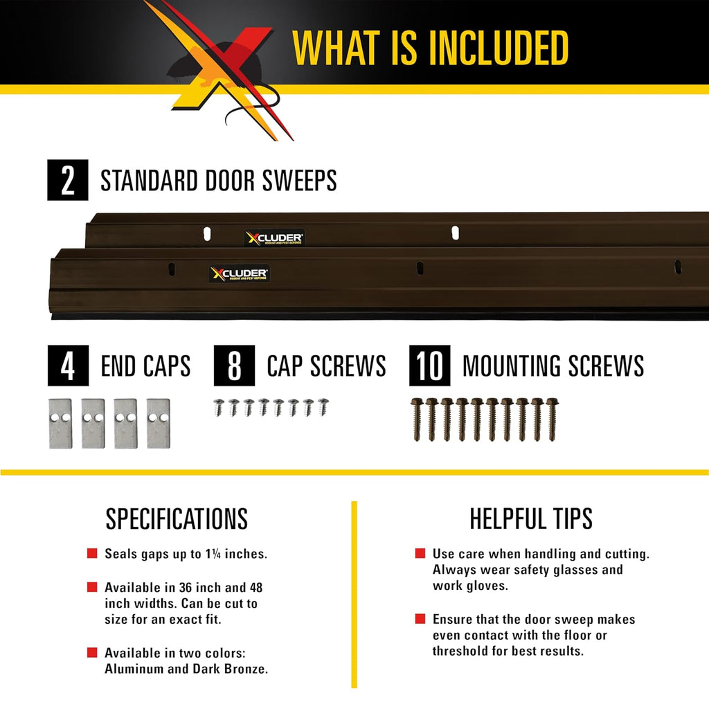 Xcluder 48 in. Standard Door Sweep, Dark Bronze 2-Pack, Seals Out Rodents & Pests, Enhanced Weather Sealing, Easy to Install; Rodent Protection; Rodent Proof Door Sweep