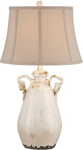 Regency Hill Isabella Rustic Country Cottage Core Table Lamp 27' Tall with Dimmer and USB Charging Port Ivory Crackled Ceramic Beige Bell Shade for Bedroom Living Room House Home Bedside Nightstand