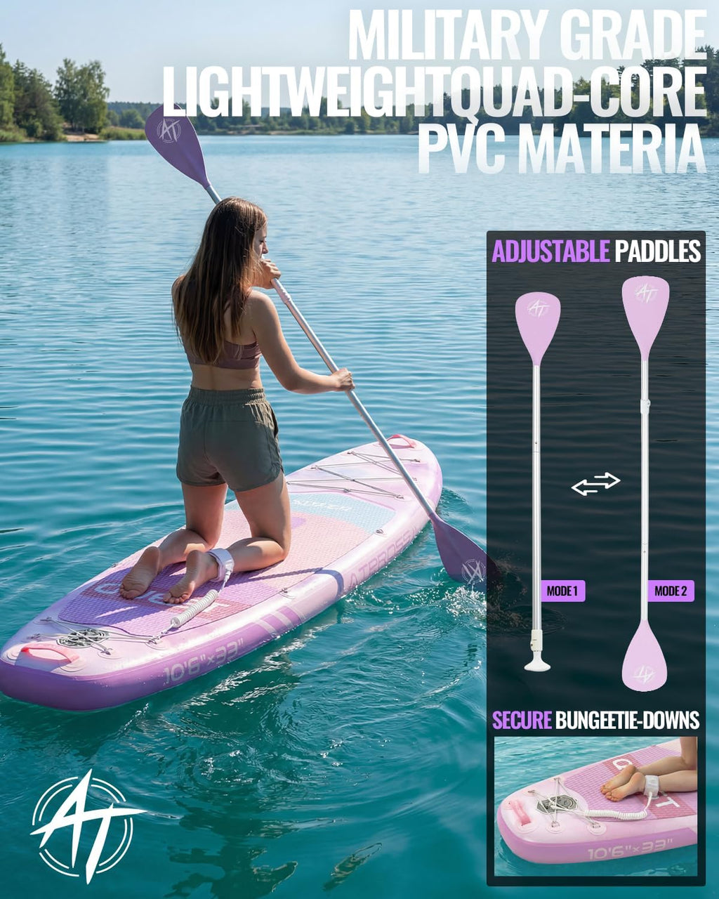 10'6''x33''Inflatable Stand Up Paddle Board, 400lbs Extra Wide Stand Up Paddleboard with Kayak Seat, Anti-Slip EVA Deck Premium SUP Accessories Kit, Non-Slip Stable Deck Boat